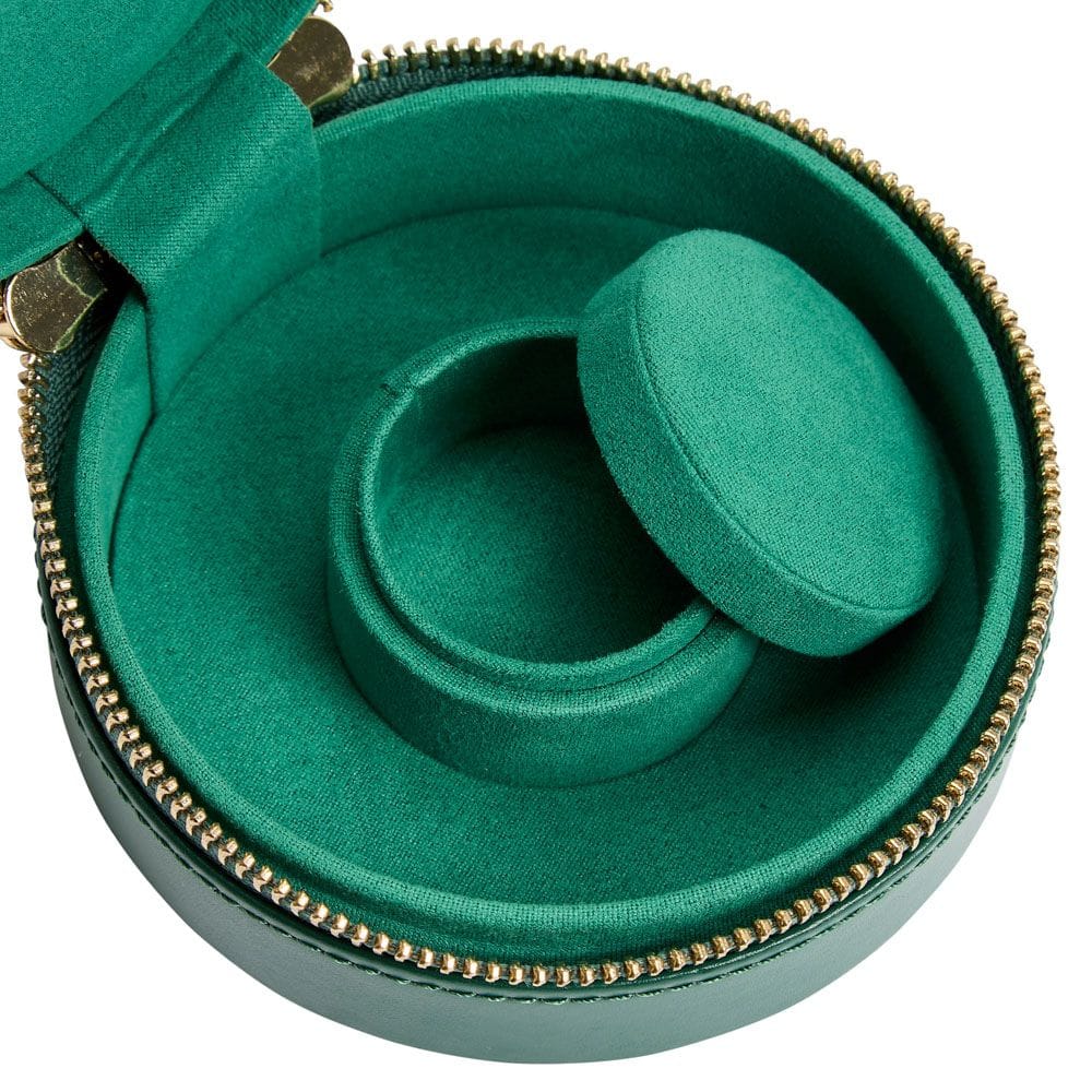 WOLF Sophia Forest Green Round Zip Jewelry Case 392312