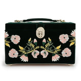 WOLF Zoe Medium Jewelry Box Forest Green Velvet Floral Embroidery 393112