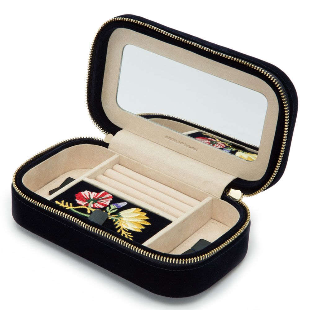 WOLF Zoe Travel Zip Case Indigo Velvet Floral Embroidery 393316