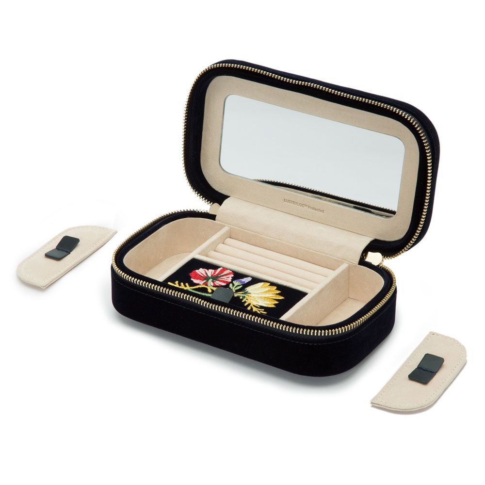 WOLF Zoe Travel Zip Case Indigo Velvet Floral Embroidery 393316