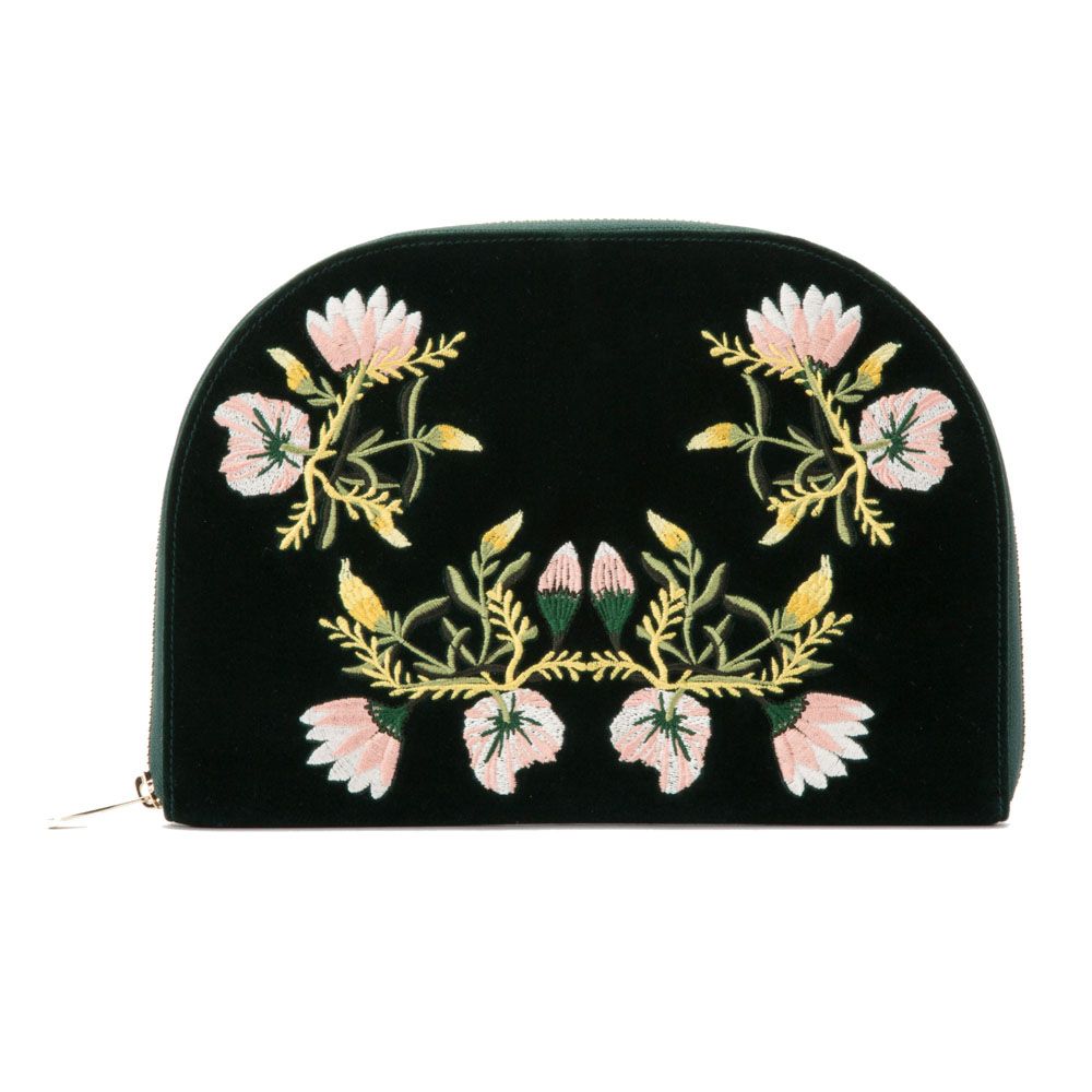 WOLF Zoe Travel Jewelry Portfolio Forest Green Velvet Floral Embroidery 393412
