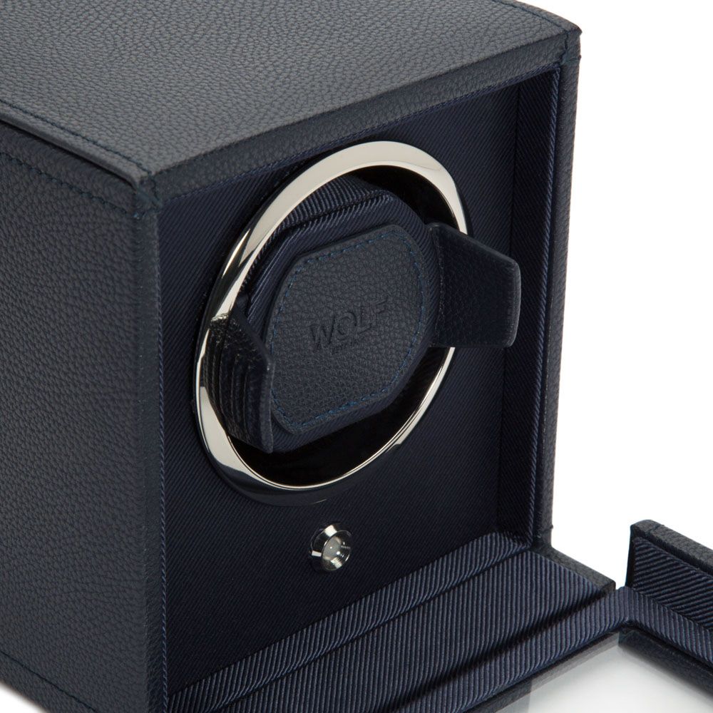WOLF Cub Single Watch Winder with Cover Navy 461117