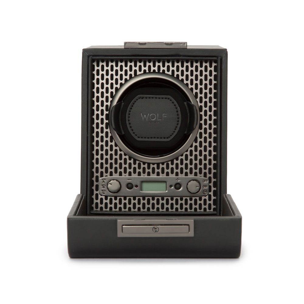 WOLF Axis Black Powder Coat Metal Plated Single Watch Winder 469103