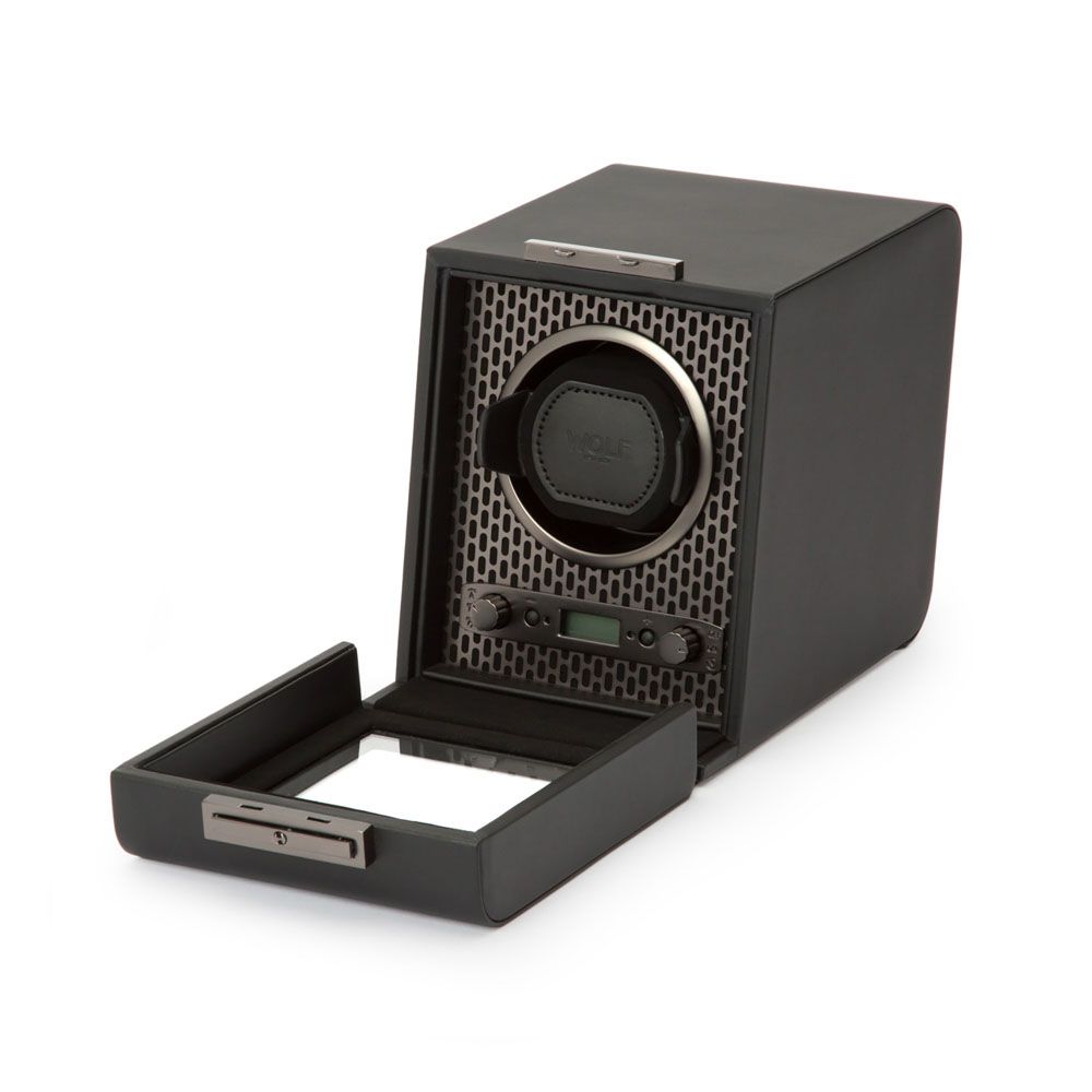 WOLF Axis Black Powder Coat Metal Plated Single Watch Winder 469103