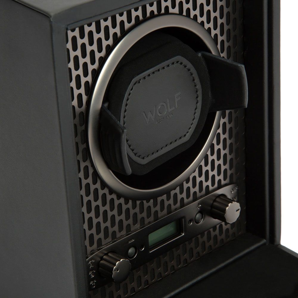 WOLF Axis Black Powder Coat Metal Plated Single Watch Winder 469103