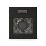 WOLF Axis Black Powder Coat Metal Plated Single Watch Winder With Storage 469203