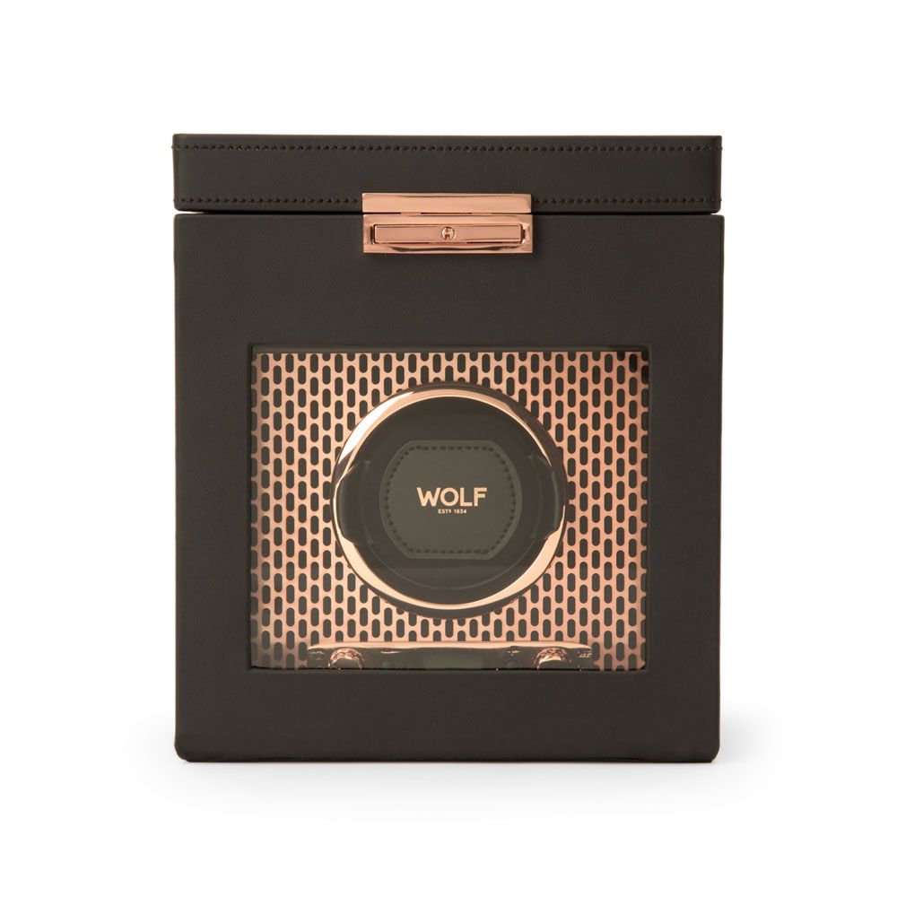 WOLF Axis Copper Metal Plated Single Watch Winder With Storage 469216
