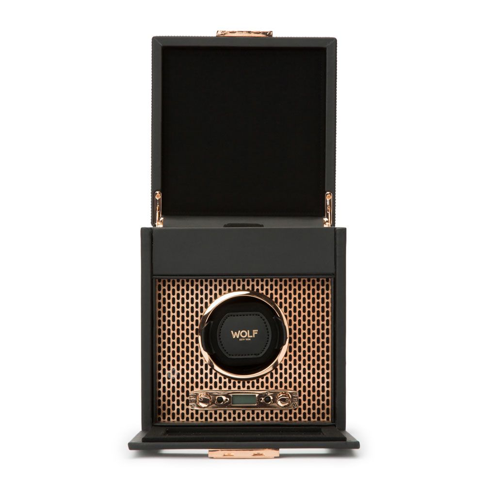 WOLF Axis Copper Metal Plated Single Watch Winder With Storage 469216