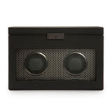 WOLF Axis Black Powder Coat Metal Plated Double Watch Winder With Storage 469303