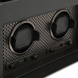 WOLF Axis Black Powder Coat Metal Plated Double Watch Winder With Storage 469303