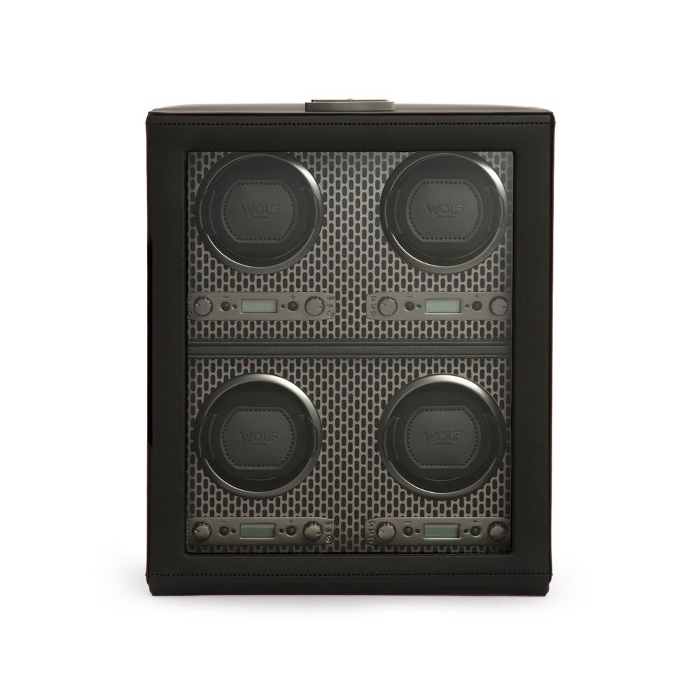 WOLF Axis Black Powder Coat Metal Plated 4 Piece Watch Winder 469503