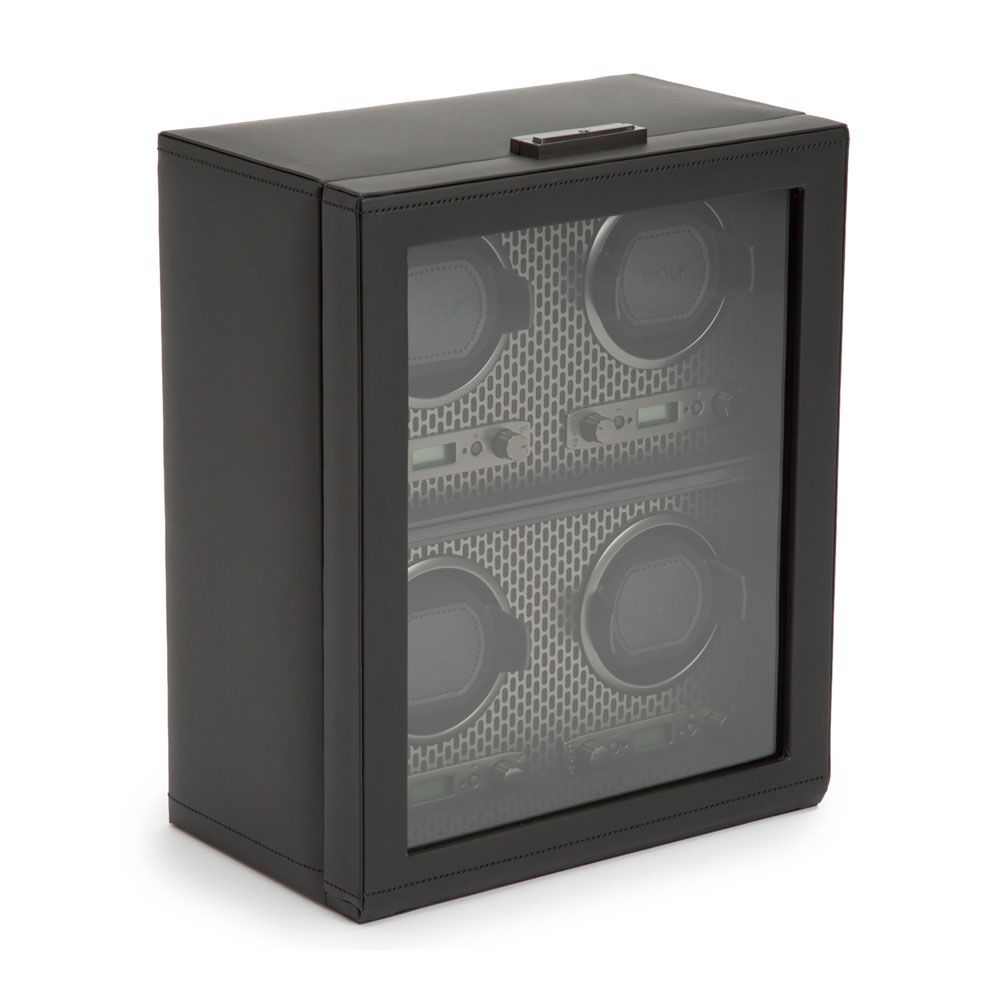 WOLF Axis Black Powder Coat Metal Plated 4 Piece Watch Winder 469503