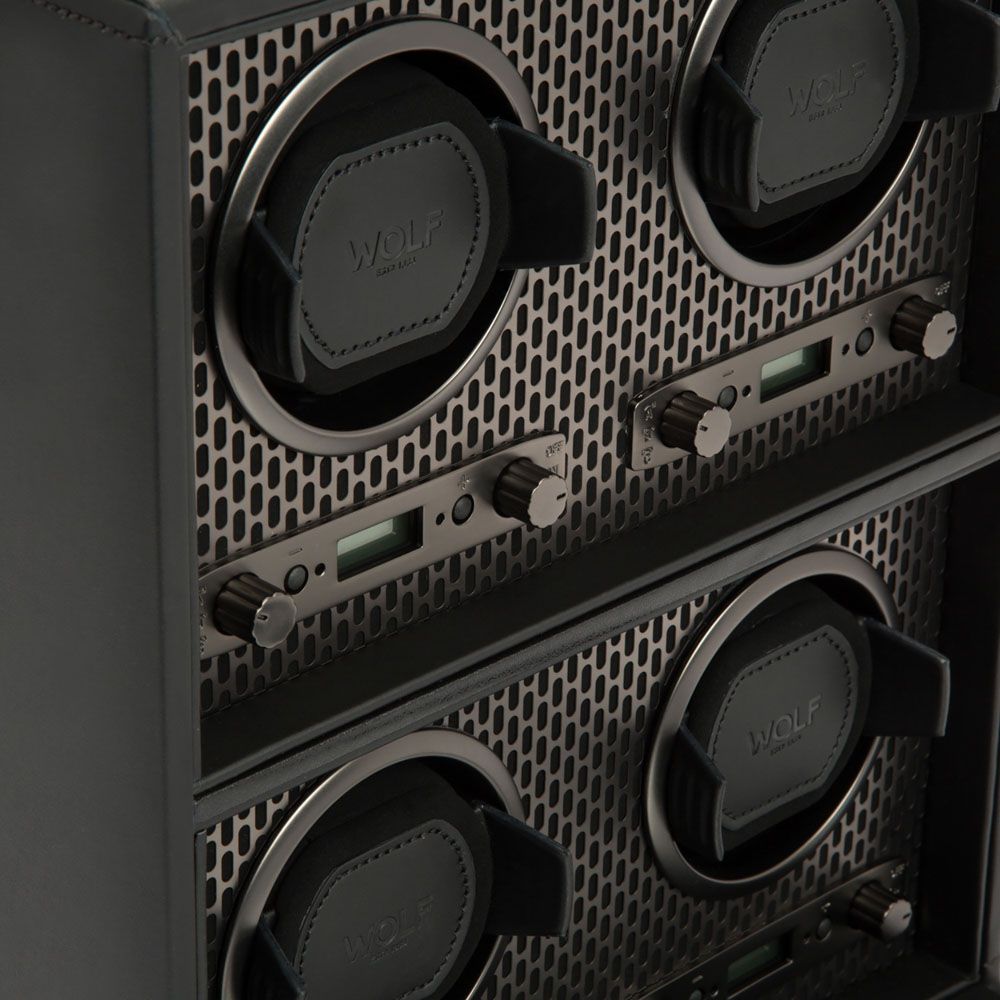 WOLF Axis Black Powder Coat Metal Plated 4 Piece Watch Winder 469503