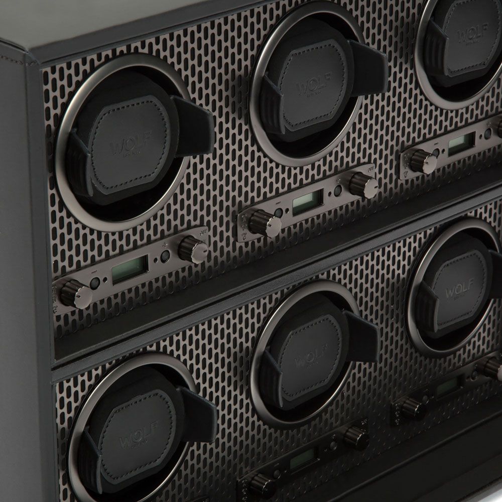 WOLF Axis Black Powder Coat Plated 6 Piece Watch Winder 469603