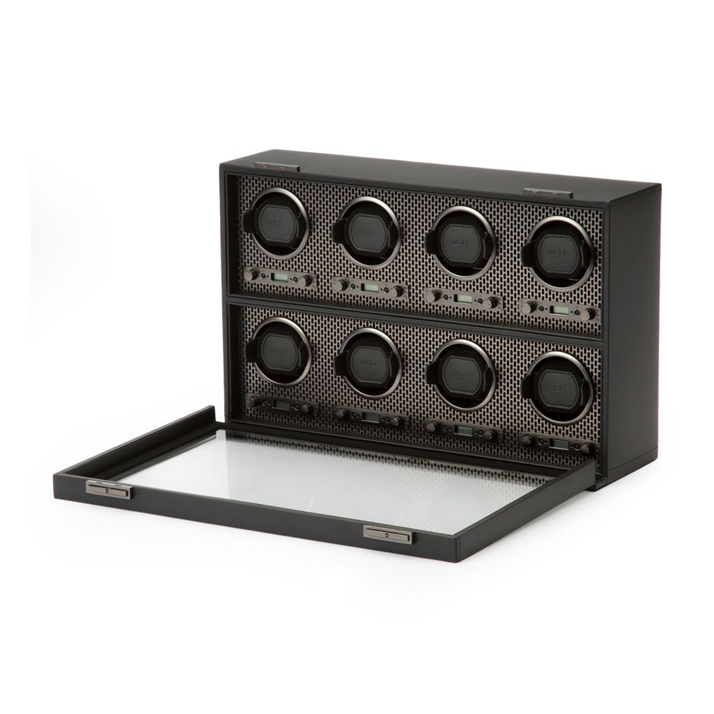 WOLF Axis Powder Coat Metal Plated 8 Piece Watch Winder 469703