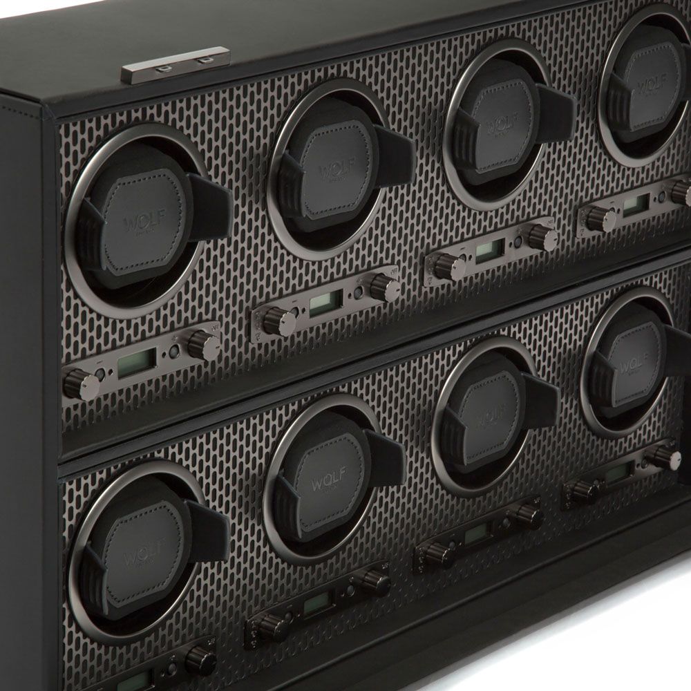WOLF Axis Powder Coat Metal Plated 8 Piece Watch Winder 469703