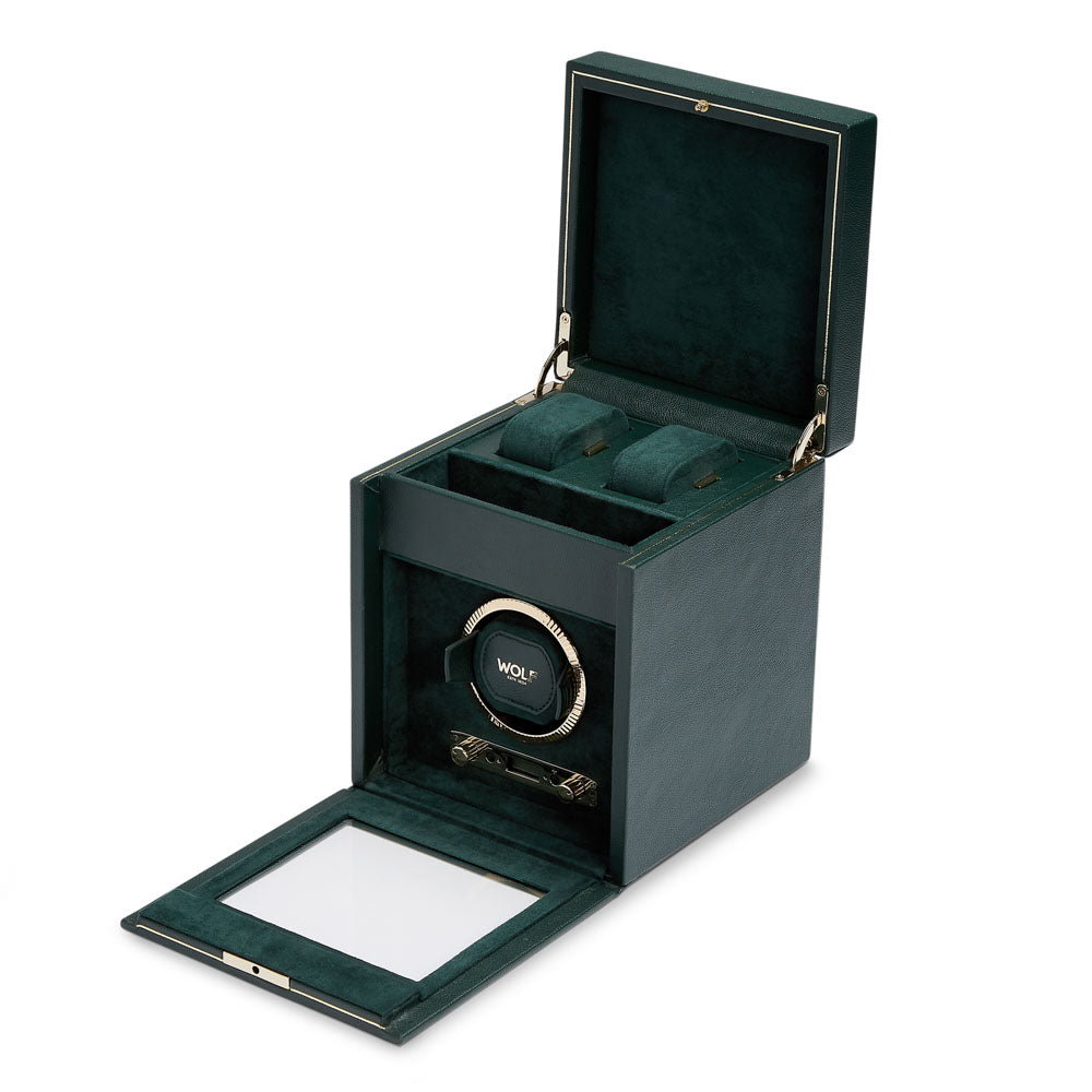 WOLF British Racing Green Single Watch Winder with Storage 792141