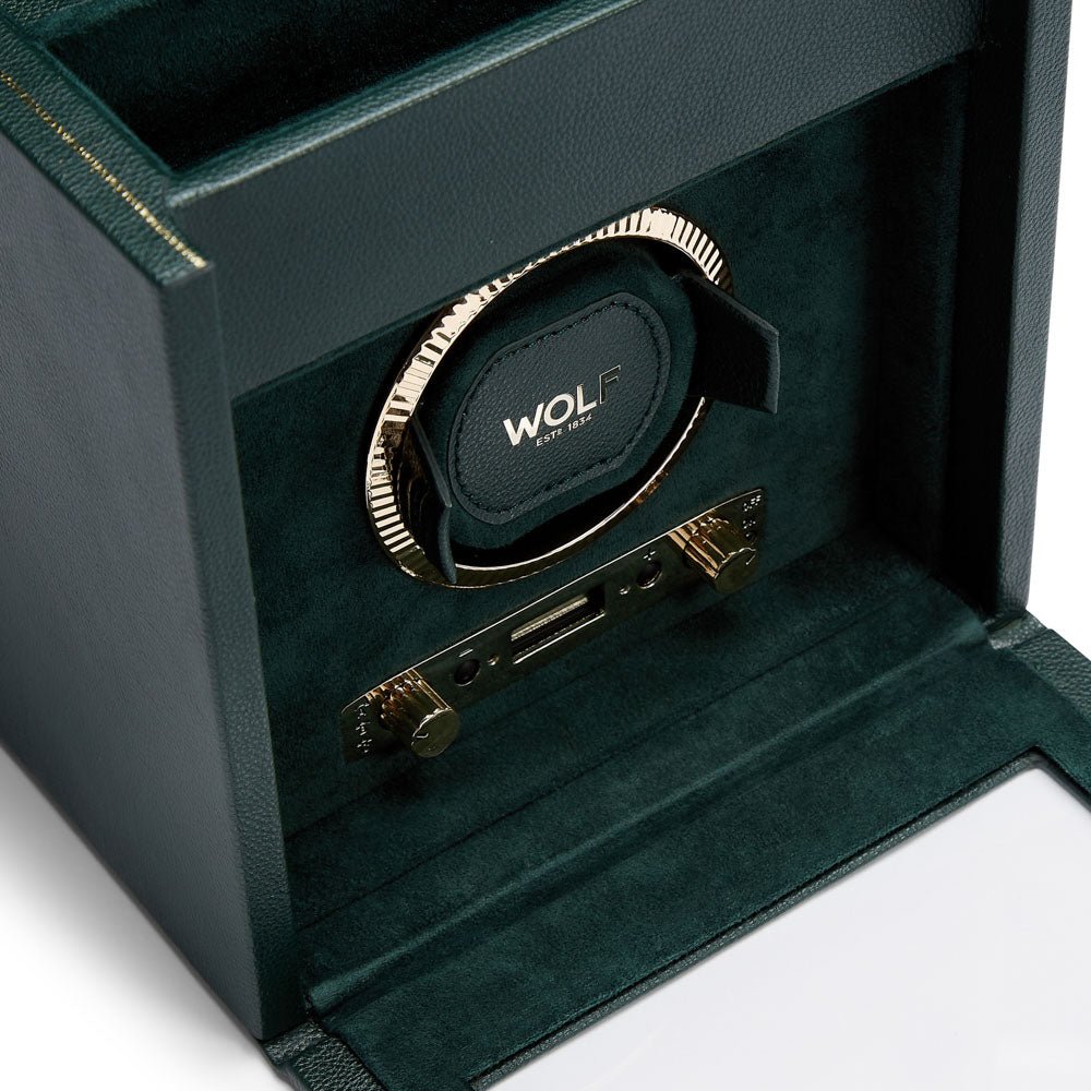 WOLF British Racing Green Single Watch Winder with Storage 792141