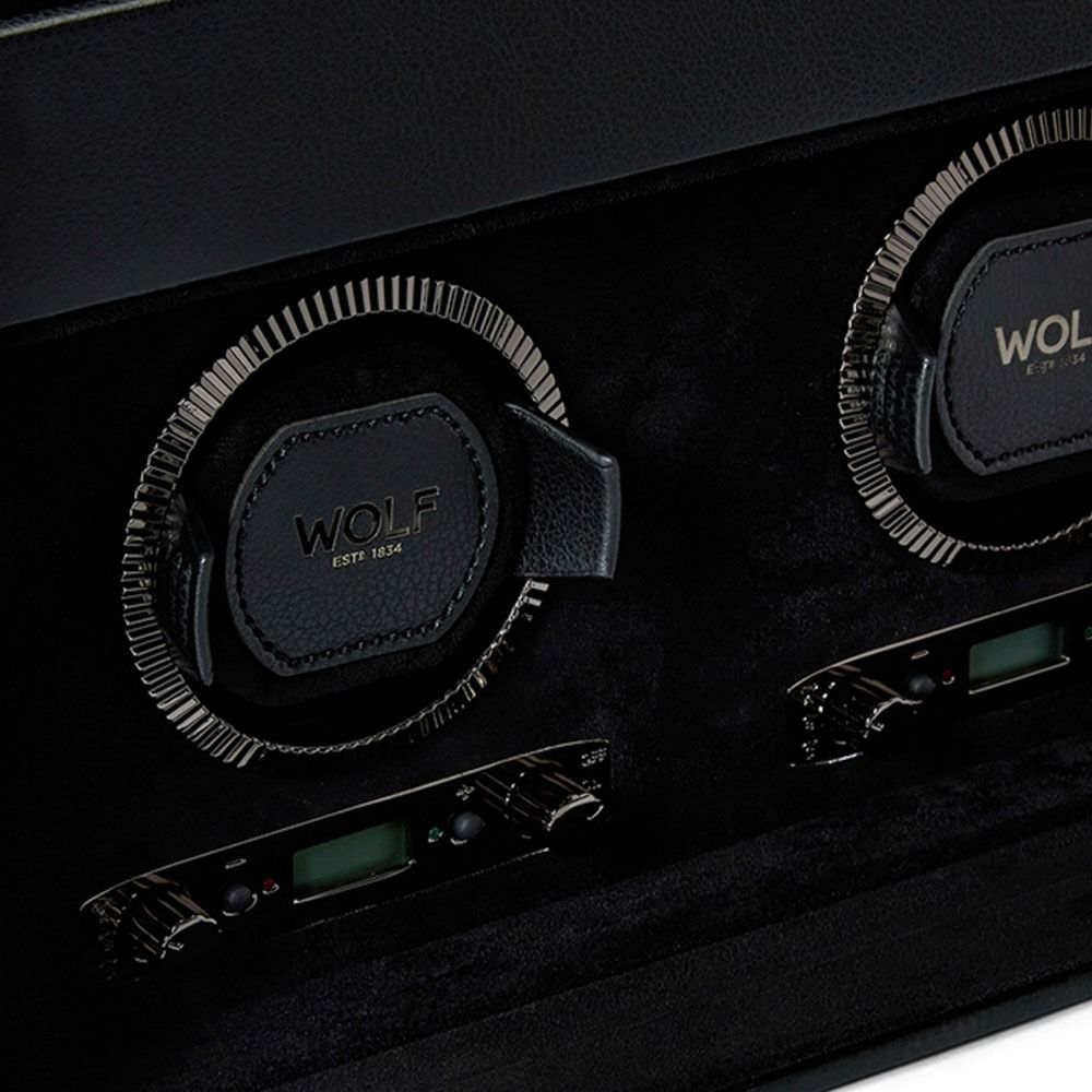 WOLF British Racing Black Double Watch Winder with Storage 792202