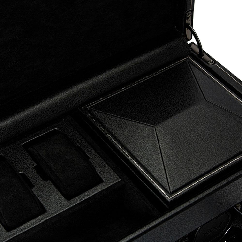 WOLF British Racing Black Double Watch Winder with Storage 792202