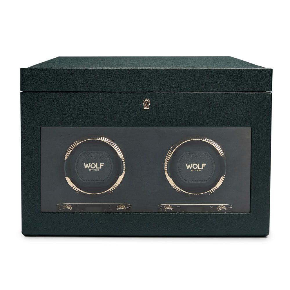 WOLF British Racing Green Double Watch Winder with Storage 792241
