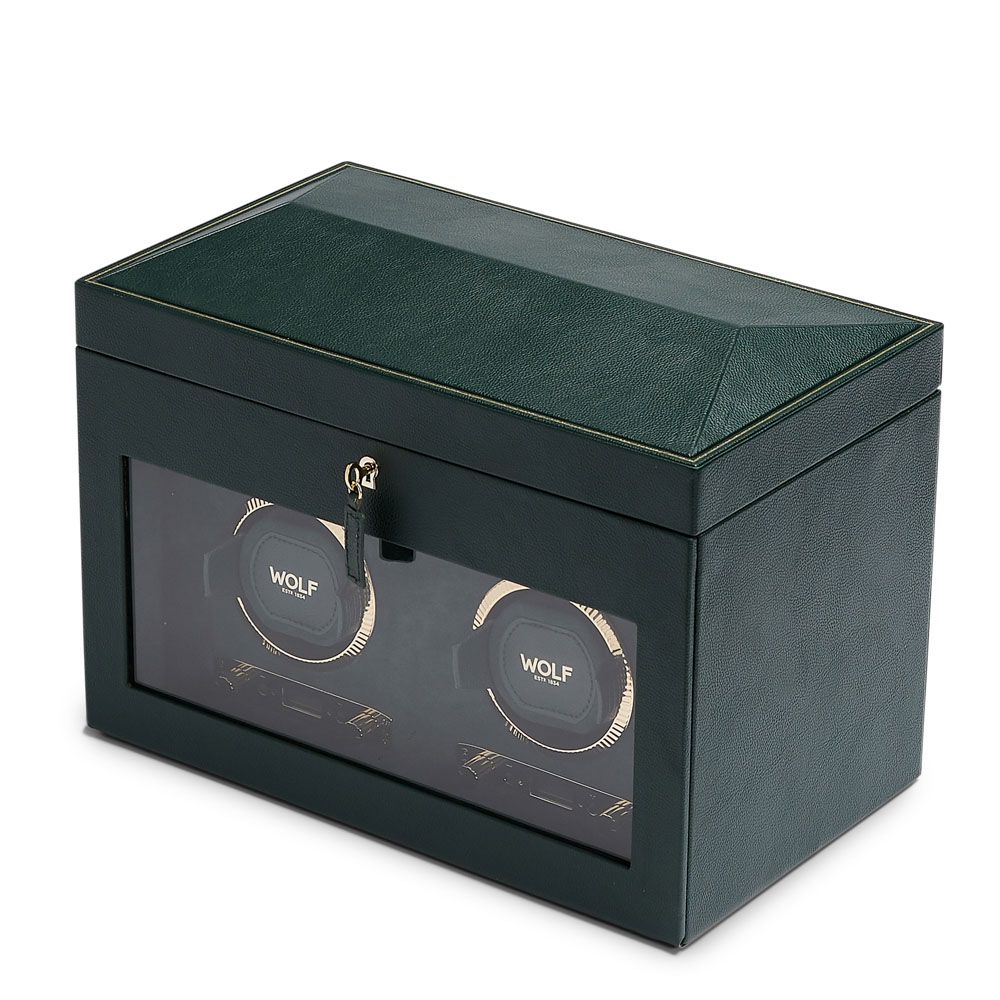 WOLF British Racing Green Double Watch Winder with Storage 792241