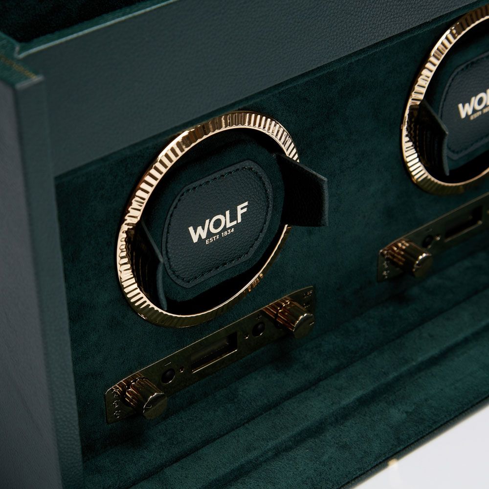 WOLF British Racing Green Double Watch Winder with Storage 792241