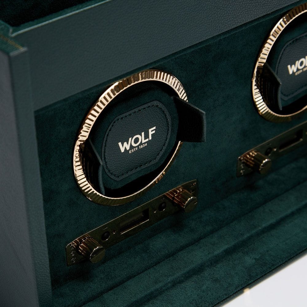 WOLF British Racing Green Double Watch Winder with Storage 792241