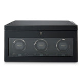 WOLF British Racing Black Triple Watch Winder with Storage 792302