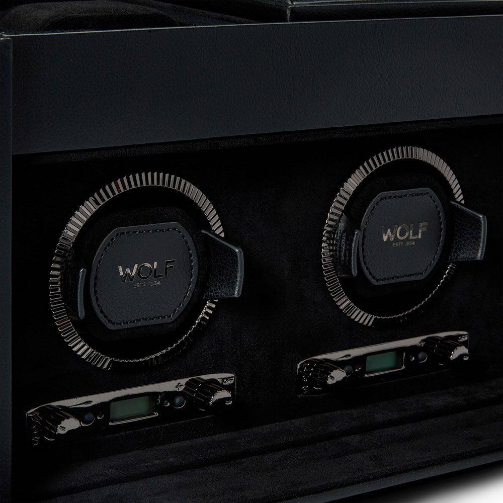 WOLF British Racing Black Triple Watch Winder with Storage 792302