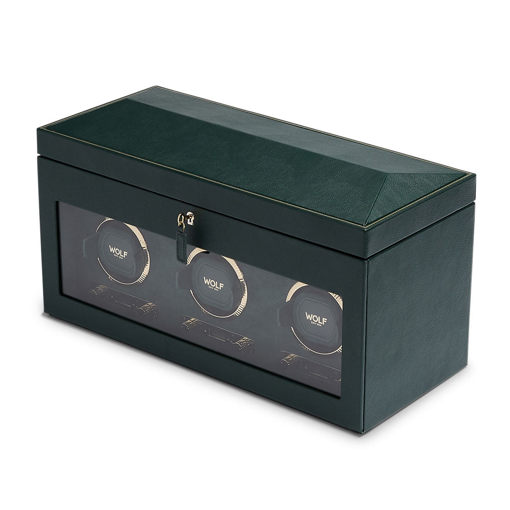 WOLF British Racing Green Triple Watch Winder with Storage 792341