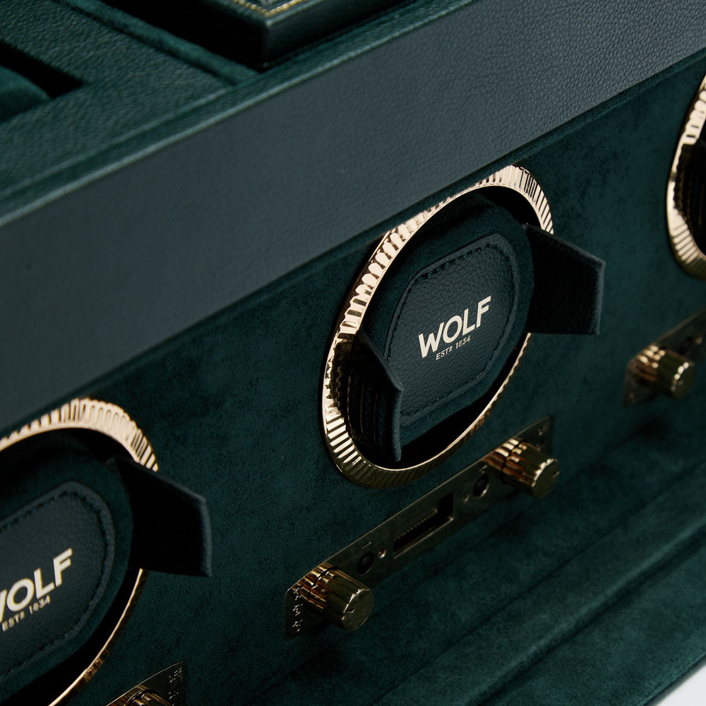 WOLF British Racing Green Triple Watch Winder with Storage 792341