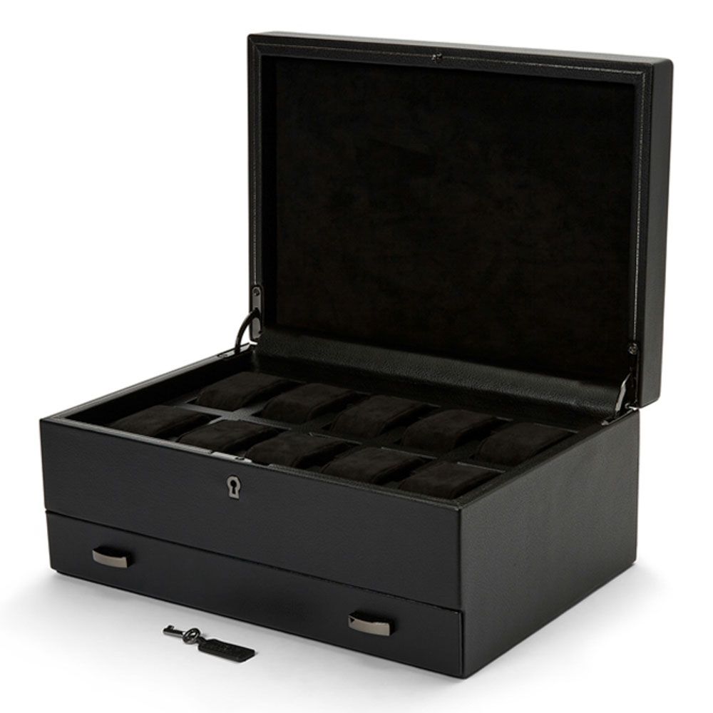 WOLF British Racing 10 Piece Watch Box With Storage Black 792802