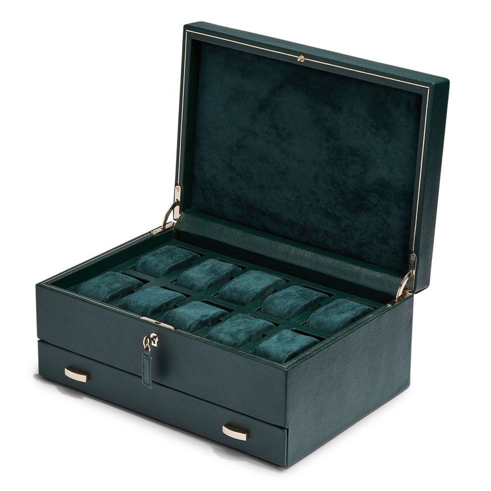 WOLF British Racing Green 10 Piece Watch Box With Storage 792841