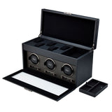 WOLF Axis Black Powder Coat Metal Plated Triple Watch Winder With Storage 469403