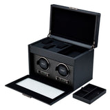 WOLF Axis Black Powder Coat Metal Plated Double Watch Winder With Storage 469303