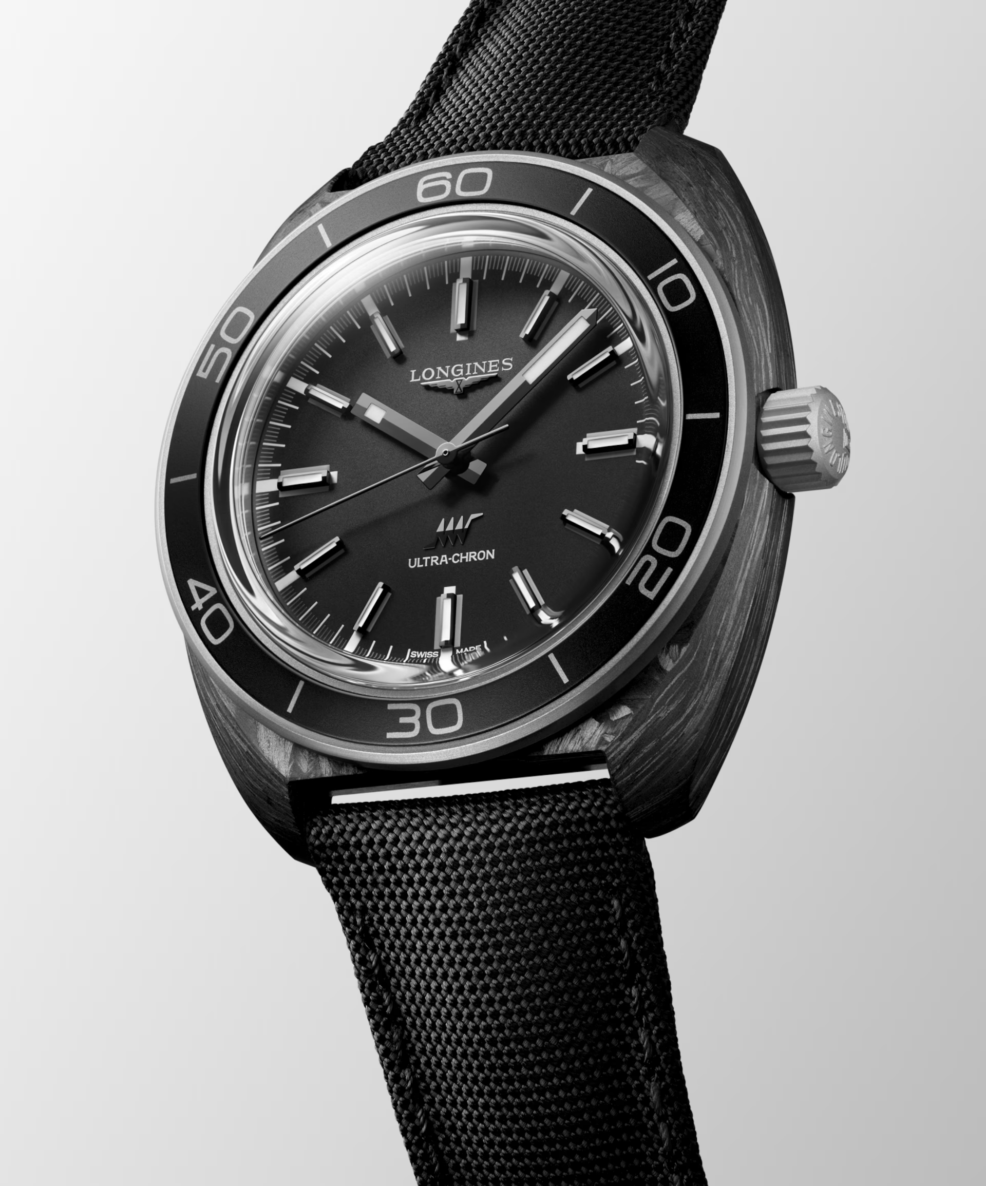 Longines Ultra-Chron Carbon 43mm Black Nylon Strap Men's Watch L28394522