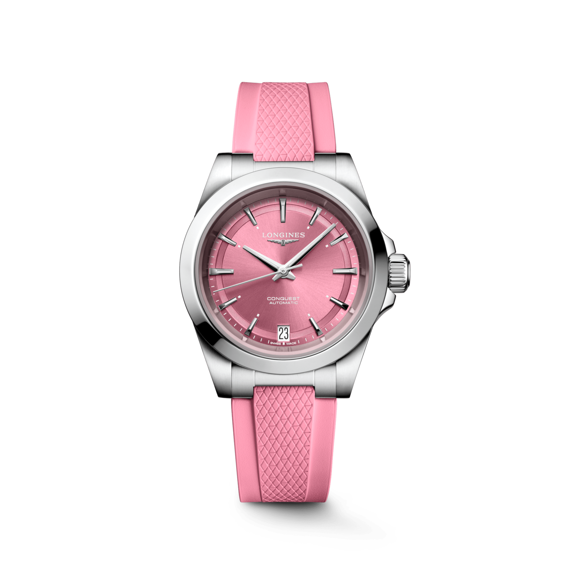 Longines Conquest 34mm Pink Dial Rubber Women's Watch L34304999