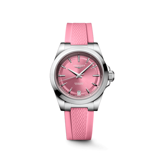 Longines Conquest 34mm Pink Dial Rubber Women's Watch L34304999