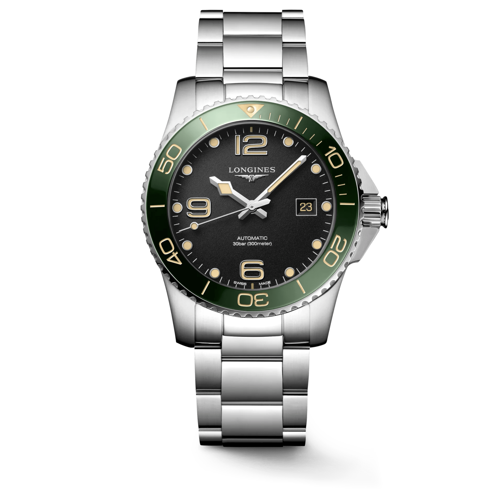 Longines HydroConquest 41mm Black Dial Green Ceramic Bezel Men's Watch L37814056