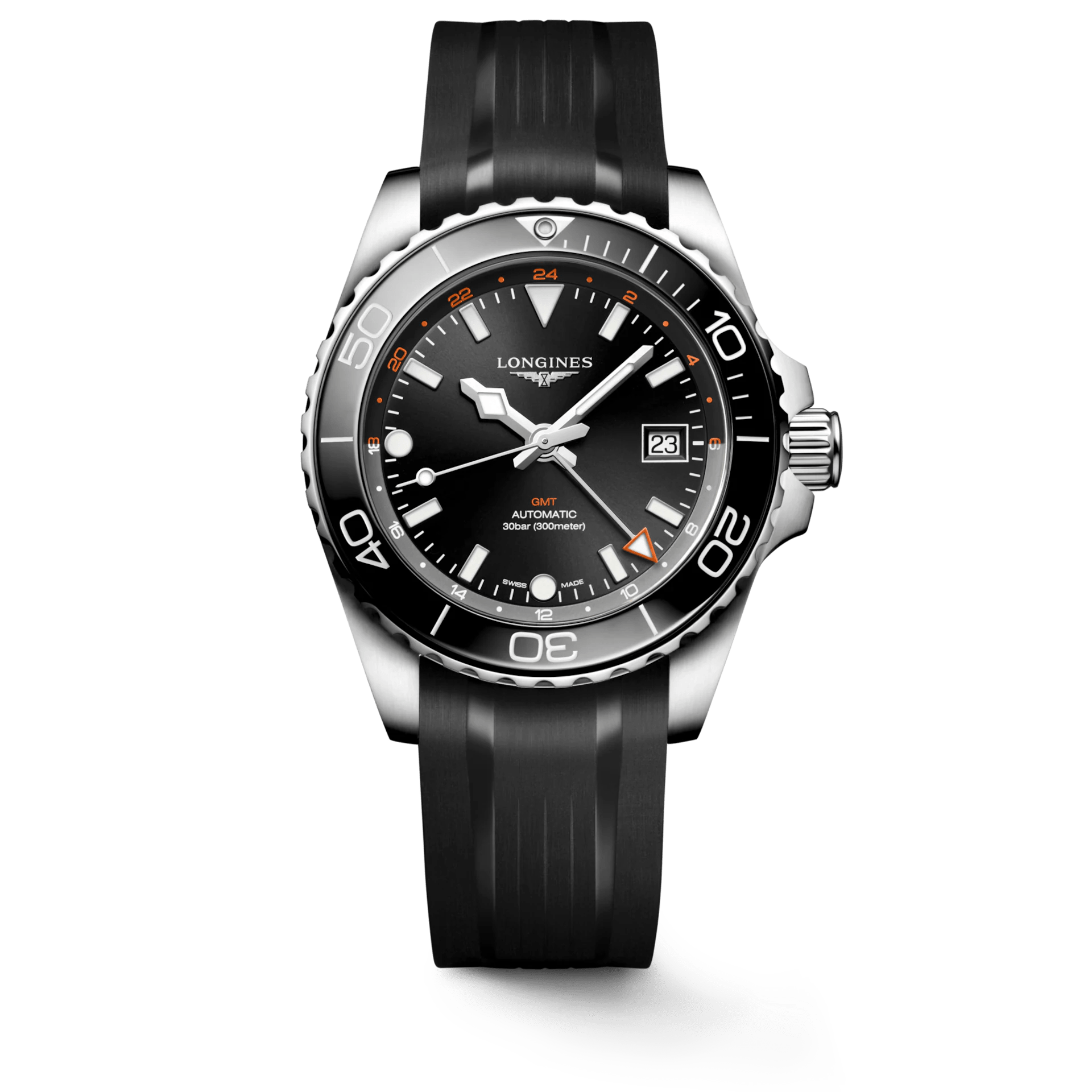 Longines HydroConquest GMT 41mm Black Rubber Men's Watch L37904569