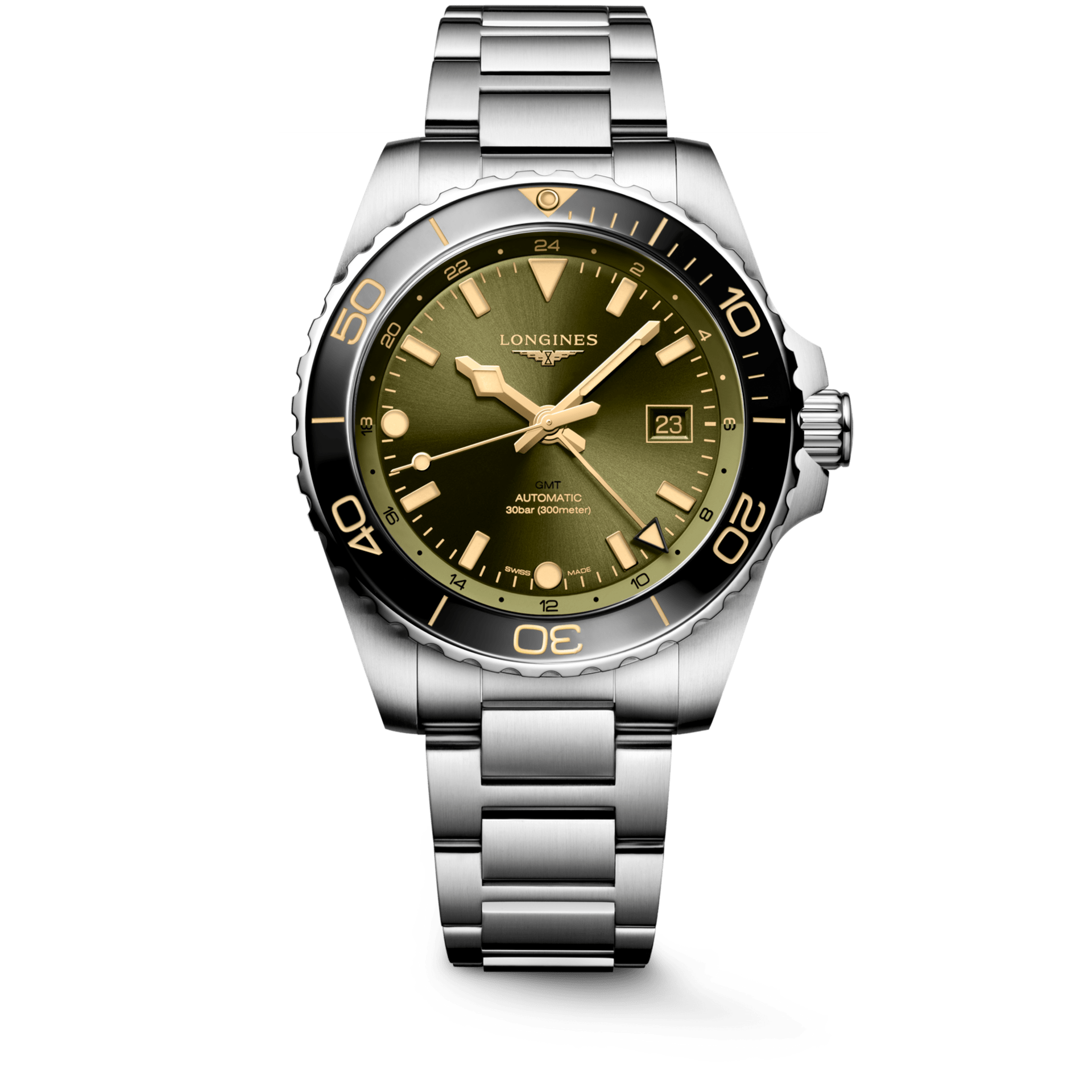 Longines HydroConquest GMT 43mm Green Dial Steel Men's Watch L38904066