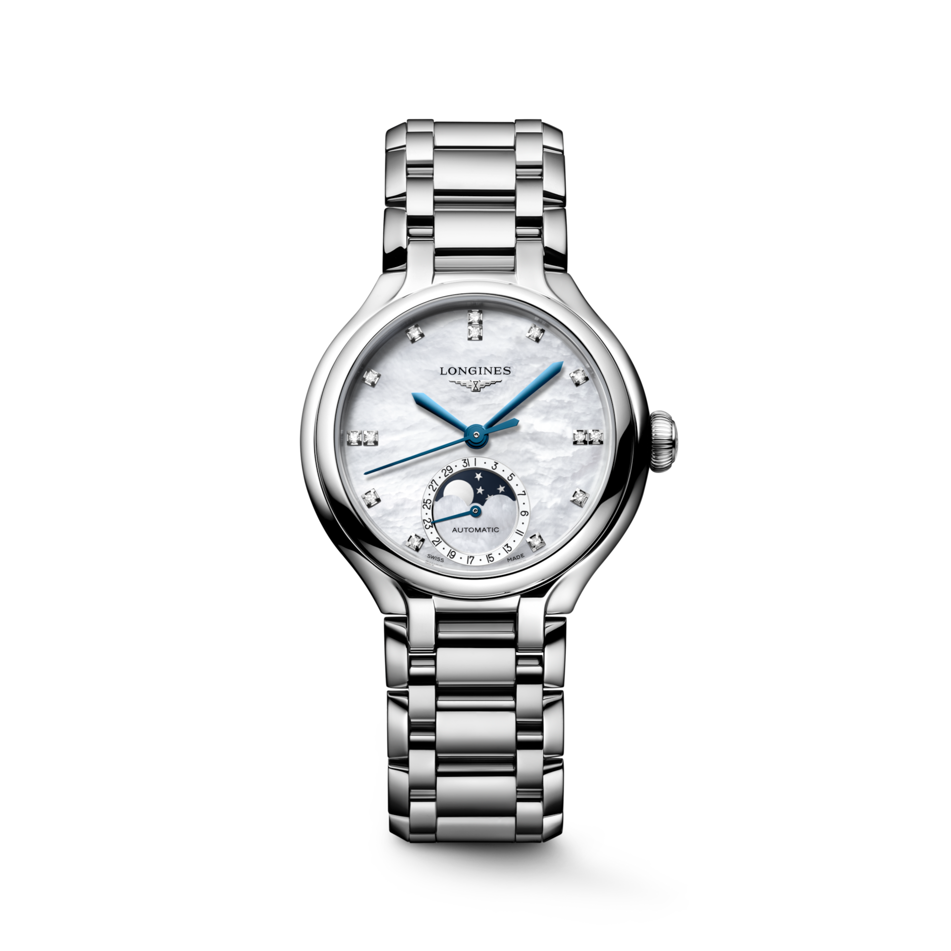 Longines PrimaLuna Moonphase 34mm White Mother of Pearl Dial Women's Watch L81264876