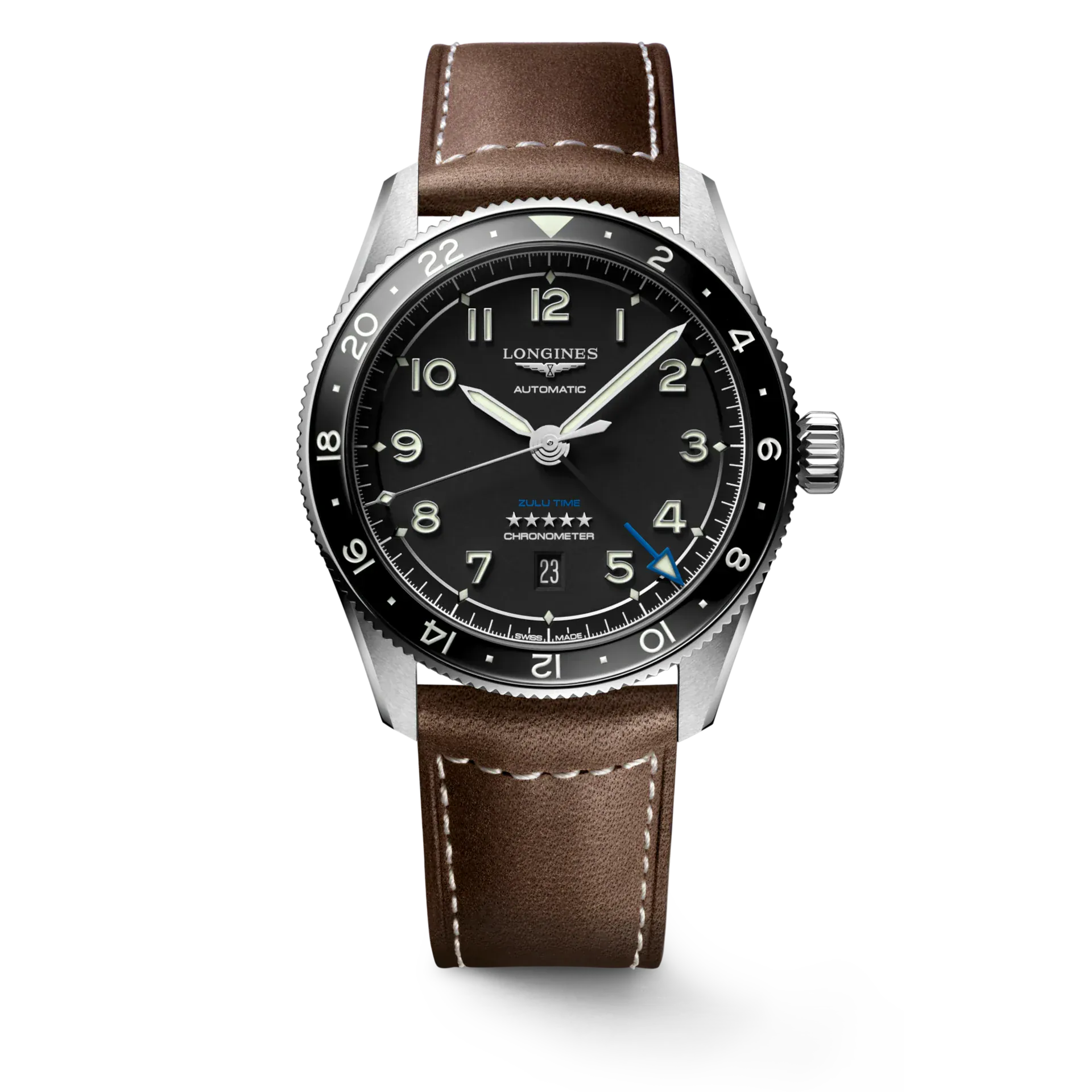 Longines Spirit Zulu Time 42mm Black Dial Men's Watch L38124532