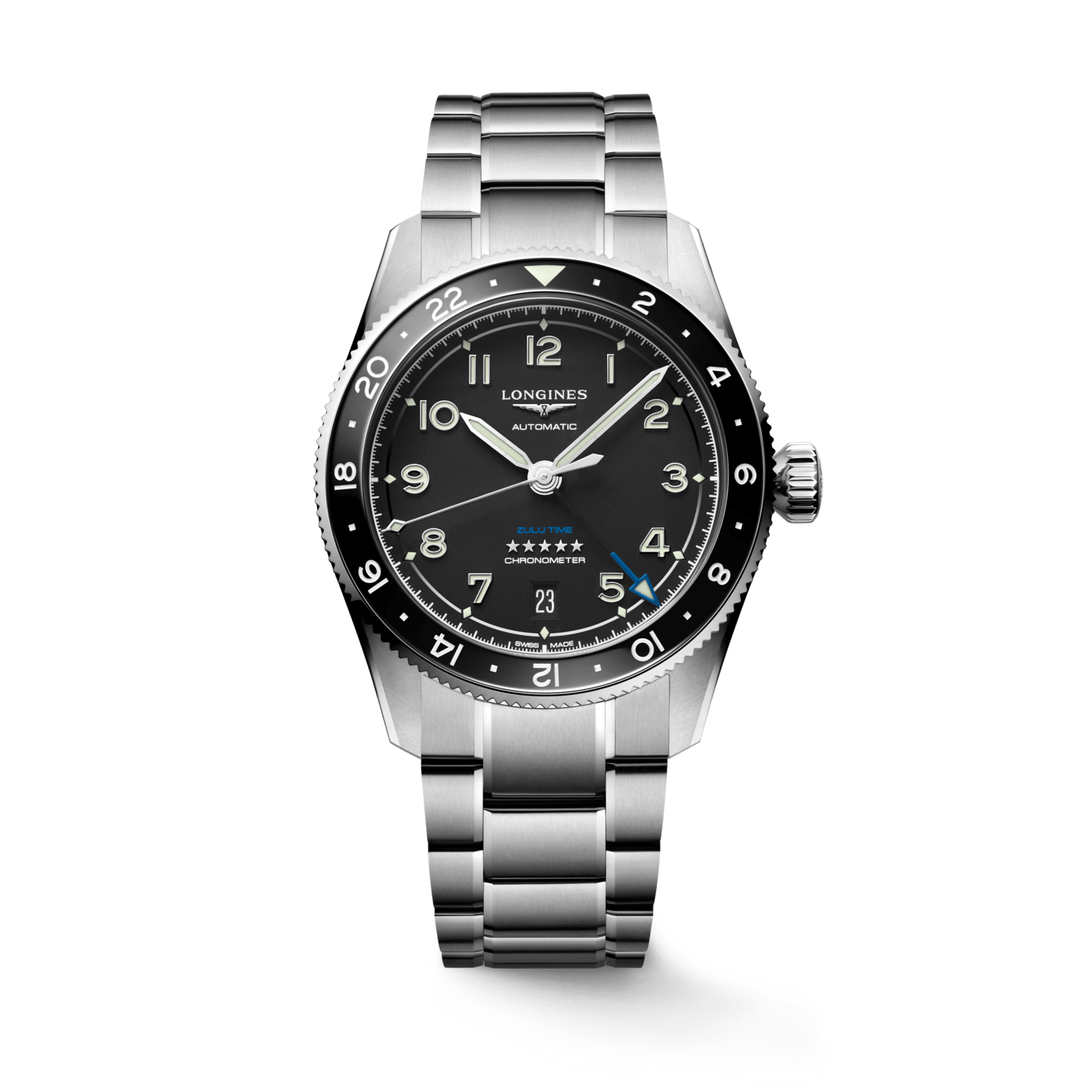 Longines Spirit Zulu Time 39mm Black Dial GMT Men's Watch L38024536