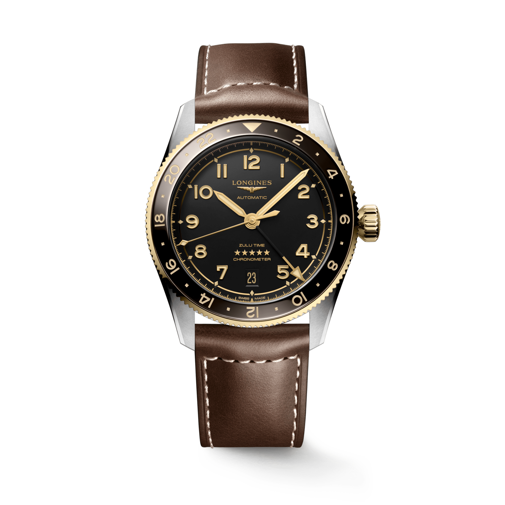 Longines Spirit Zulu Time 39mm Anthracite Dial 18K Leather Men's Watch L38025532