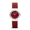 BERING Classic 26mm Polished Silver Milanese Strap Red Women's Watch 10126-303