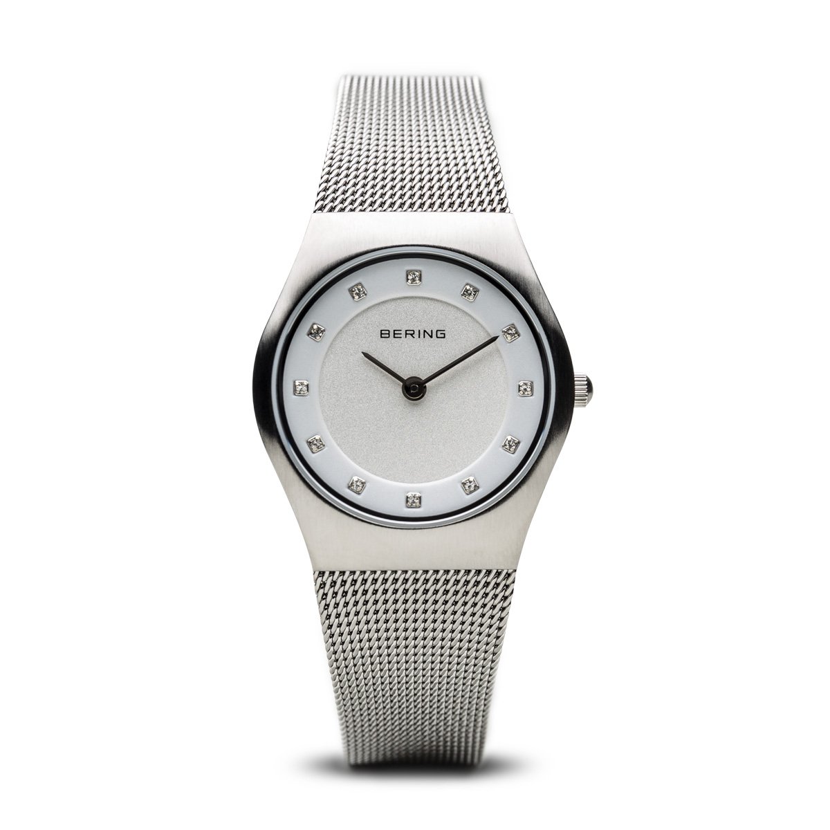 BERING Classic 27mm Brushed Silver Swarovski Dial Markers Mesh Band Women's Watch 11927-000