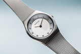 BERING Classic 27mm Brushed Silver Swarovski Dial Markers Mesh Band Women's Watch 11927-000