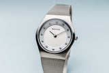 BERING Classic 27mm Brushed Silver Swarovski Dial Markers Mesh Band Women's Watch 11927-000